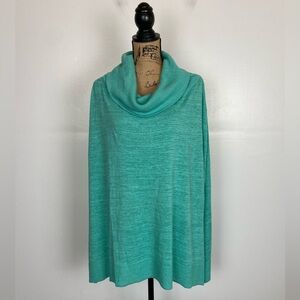 Sigrid Olsen Studio Linen Blend Poncho One Size Turquoise Cowl Neck